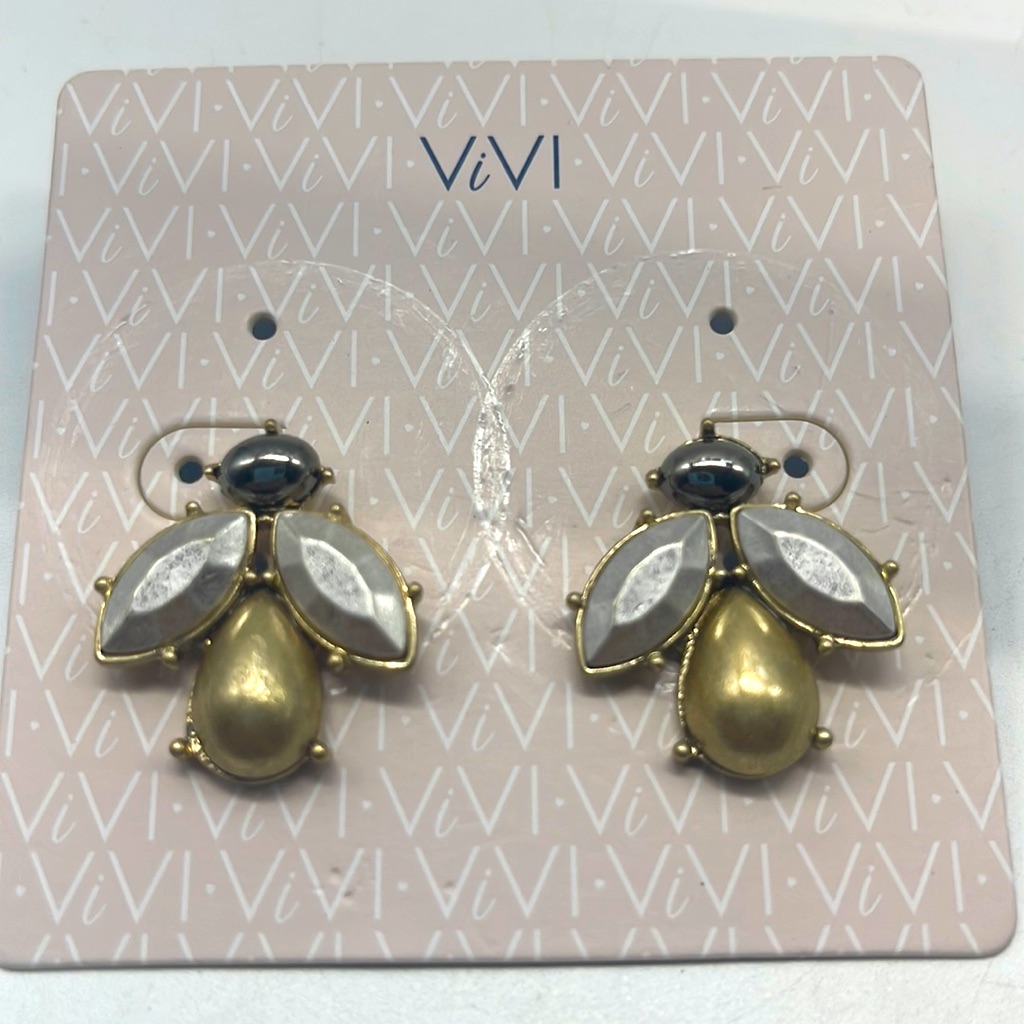 Nwt Vivl Gold, Silver & Gunmetal Ornate Earrings